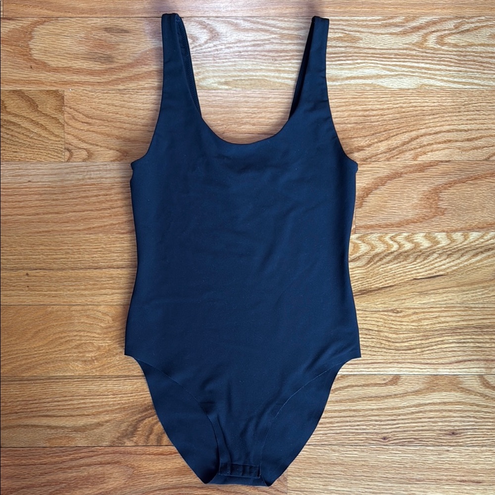 Black Bodysuit with Scoop Neckline and Wide Straps